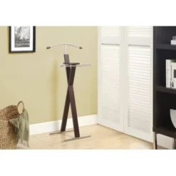 Valet Stand/ Organizer/ Suit Rack/ Bedroom/ Wood/ Metal/ Brown/ Chrome/ Contemporary/ Modern