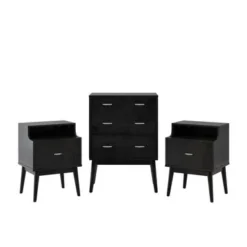 Curtisian 3 Piece 3 Drawer Dresser And Nightstand Bedroom Set By Christopher Knight Home - Black