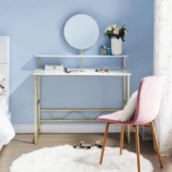 Mcombo Makeup Vanity, White Wooden Marble Pattern Vanity Desk, Makeup Desk With Removeable Vanity Mirror - Shelf -Bed Frame Shop 1b963baa d3ac 459f 82d2 06d24e8e7372