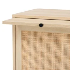 Baxton Studio Caterina Mid-Century Modern Natural Brown Finished Wood And Natural Rattan End Table With Pull-Out Shelf - Natural Brown, Black -Bed Frame Shop 1c0fd534 580d 414e 947a 63a86cd15f1f