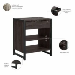 Atria Small Nightstand With Drawer And Shelves By Bush Furniture - Charcoal Gray -Bed Frame Shop 1c769b8c 27af 4327 a6f5 906a557ed98a