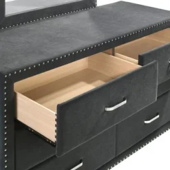 Upholstered Queen Bedroom Set In Grey And Chrome - 4 Piece -Bed Frame Shop 1c8094e5 2a3c 4c4f 8d95 c3cae4ab8602