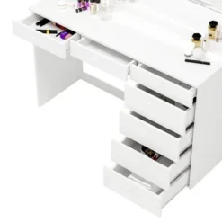 Boahaus Dressing Table, Light Bulbs, White, Mirror, 07 Drawers - White-Crystal Ball Knobs -Bed Frame Shop 1d118db4 5f88 4a0b b0e6 3a53abe5421b