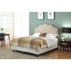 Renee Fabric-upholstered Panel Headboard With Nailhead Trim - Beige - Wood Finish/Beige Finish 5 Renee Fabric-upholstered Panel Headboard With Nailhead Trim - Beige - Wood Finish/Beige Finish -Bed Frame Shop 1d11ec52 a930 4dc9 a4e4 696f016492b2
