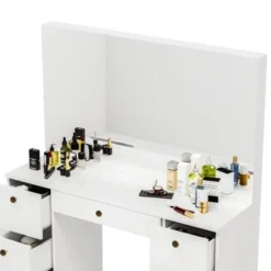 Boahaus Artemisia Modern Vanity, 7 Drawers, Large Mirror - White-Crystal Ball Knobs -Bed Frame Shop 1d745885 2511 44ef 9c64 f1757d51b452