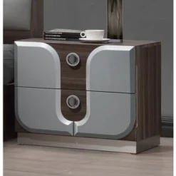 Somette Manchester Brown Wood And Blue Mirror 2-drawer Nightstand - 2-drawer