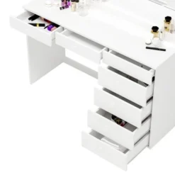 Boahaus Modern Vanity Table, White, 7 Drawers, Wide Mirror - White-Crystal Knobs -Bed Frame Shop 1e2ccf88 5836 4d7b a297 e08923ef95ad