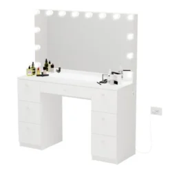 Boahaus Freya White 7-drawer Vanity Dressing Table With Lighted Mirror - White-Crystal Knobs -Bed Frame Shop 1e2f6ecb 5d05 40c9 bc58 ab4abe1073c1
