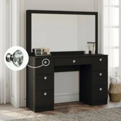 Boahaus Artemisia Modern Vanity, Black, Wide Mirror, 07 Drawers - Black-Crystal Knobs -Bed Frame Shop 1ede0249 4414 4f1b a9c1 50f40dd2613d