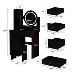 Home Makeup Dressing Table With Stool Vanity Set With Mirror & Lamp - Black -Bed Frame Shop 1f12198f 457c 4bcb b4b6 01a24869e876