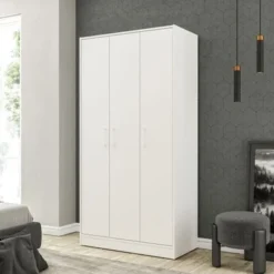Boahaus Siegen Armoire, 3-Doors, 3-Interior Shelves, White Finish - White