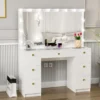 Boahaus Yara Lighted Vanity With Glass Top (White) - White-Gold Knobs