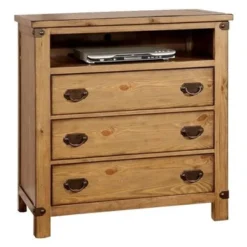 Cottage Style Wooden Media Chest With Three Drawers, Brown - 3-drawer