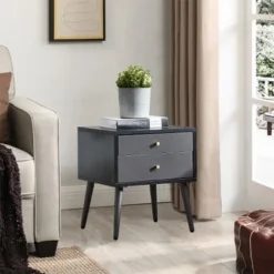 Nightstand With 2 Drawers, Suitable For Bedroom/Living Room/Side Table - Dark Gray - 2-drawer