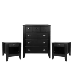 Foisy Faux Wood 3 Piece Dresser And Nightstand Bedroom Set By Christopher Knight Home - Black