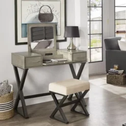 Gatenby Vanity Set With Flip Mirror And Power Strip By INSPIRE Q Classic - Grey -Bed Frame Shop 22aecf6e 9561 4c72 9a40 e450b80d7fb1