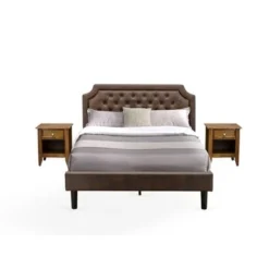 Bedroom Set- Dark Brown Faux Leather Queen Bed With Black Legs- An Antique Walnut Nightstand(End Stand Pieces Options) - GB25Q-1GA08 -Bed Frame Shop 22f37a85 ed08 4e1b 99fa 5584ad353bc0