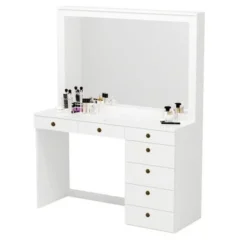 Boahaus Modern Vanity Table, White, 7 Drawers, Wide Mirror - White-Crystal Knobs -Bed Frame Shop 230cc275 e86c 4b33 95fa c8e230cb9be1