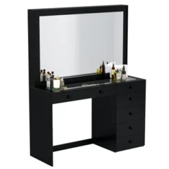 Boahaus Jane Dressing Table, Glass Top, 07 Drawers, Black - N/A - Golden Knobs -Bed Frame Shop 242c9b87 057e 49b2 9996 75efa96e9191
