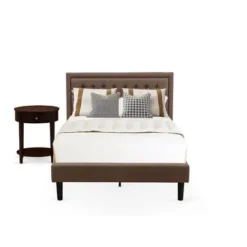 2 Piece Bed Set -Bed With Brown Linen Fabric Button Tufted Headboard - 1 Night Stand (Bed Size Options) - KD18Q-1HI0M -Bed Frame Shop 24361e0e 874f 478e 8548 94610f6b8edb