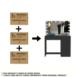 Boahaus Saranya Lighted Makeup Vanity, Black - Clear -Bed Frame Shop 253171e5 0525 45d2 82a6 80801bc5a6c3