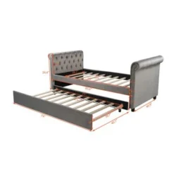 Nestfair Twin Size Upholstered Daybed With Trundle And Wood Slat - Grey -Bed Frame Shop 255e8393 cca3 4da2 a8f7 a20fa1d9a781