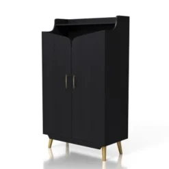 DH BASIC Chic Mid-Century Modern Black With Gold 15-Pair Double-Door Shoe Cabinet By Denhour - No Drawers -Bed Frame Shop 25c27bf2 11b2 4559 bb38 03ebddf5d299