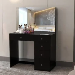 Boahaus Matilda Makeup Vanity Desk, Black - Gold -Bed Frame Shop 27c87499 65da 4e40 b230 cfaf105ba83b