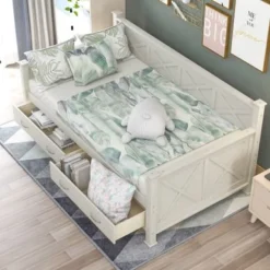 Nestfair Twin Size Daybed With 2 Large Drawers - White -Bed Frame Shop 27fd2abf 2cfc 4c98 9198 136a079a97a7