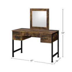 4 Drawers Vanity Desk And Mirror In Rustic Oak And Black Finish - Rustic Oak And Black -Bed Frame Shop 28afb9cd 3739 4074 a104 632c21d35fac