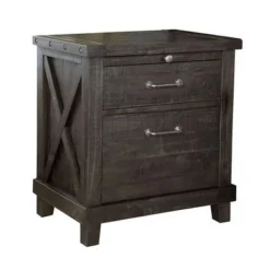 Wooden Nightstand With Two Drawers And One Pull Out Tray, Gray - 2-drawer