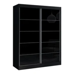 Aria 2 Door Modern High Gloss Wardrobe Armoire - Wenge-47" -Bed Frame Shop 29548dd4 13ed 4313 867e 29f3bdf5abc7
