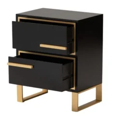 Baxton Studio Giolla Contemporary Glam And Luxe Black Finished Wood And Gold Metal 2-Drawer End Table - Black, Gold -Bed Frame Shop 2a41eaac 7d31 4d72 a671 a0365cf21101