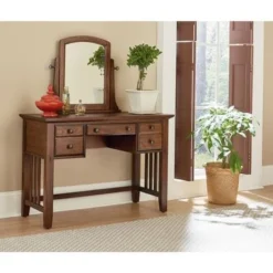 Modern Mission Bedroom Vanity And Mirror In Vintage Oak Finish - Vintage Oak