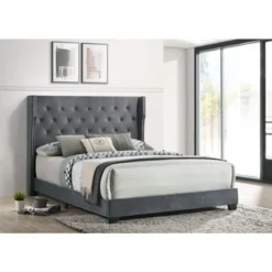 Best Quality Furniture Upholstered Panel Bed Tufted With Side Studs - Dark Grey - Full