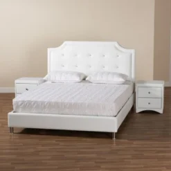 Baxton Studio Carlotta Contemporary & Glam Styled 3-Piece Bedroom Set With White Faux Leather Upholstered Bed - King -Bed Frame Shop 2b361633 57bf 43bb b62a b495d1b1c736