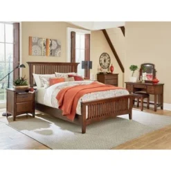 Modern Mission King Bedroom Set With 2 Nightstands, 1 Chest And 1 Vanity With Bench - Vintage Oak - King - 6 Piece