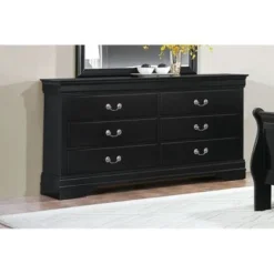 6 Drawer Wooden Dresser In Contemporary Style, Black