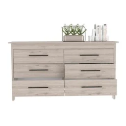 TUHOME Hms Double Dresser With 6 Drawers, 4 Legs And Metal Hardware - N/A - Light Oak / White -Bed Frame Shop 2d03287e 8d78 4008 bf0a 21f8447eadef