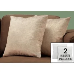 Pillows/ Set Of 2/ 18 X 18 Square/ Insert Included/ Decorative Throw/ Accent/ Sofa/ Couch/ Bedroom/ Polyester/ Hypoallergenic/ Beige/ Modern