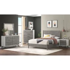 Mid-Century Modern 58" 7-Drawer Double Dresser - White/Grey/Black -Bed Frame Shop 2d203c64 97b5 46b8 ad42 005199b9ebc0