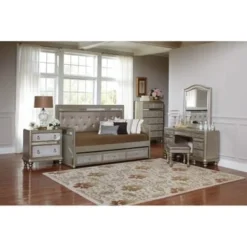 Coaster Furniture Bling Game Metallic Platinum Upholstered Vanity Stool - Metallic Platinum -Bed Frame Shop 2d7b39d1 09b9 4f55 9204 b2646983020a