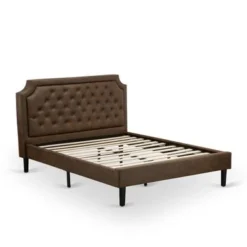 Platform Bed Set - Dark Brown Faux Leather - Black Legs Bed - An Antique Walnut End Table(Bed Size Options) - Queen -Bed Frame Shop 2e452b8a 5719 4141 b3fb 70122d50f46c