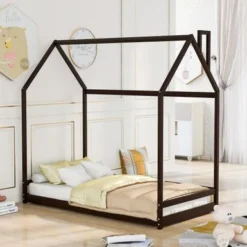 Nestfair Twin Size House Bed Wood Bed - Natural -Bed Frame Shop 2e74c2b4 efbe 4a29 9826 b441738fdbb8