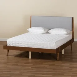 Baxton Studio Senna Mid-Century Modern Fabric Upholstered Wood Platform Bed In Grey - Full -Bed Frame Shop 2f6eebaa b2ec 4fa6 92aa 911e71abb998