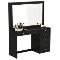 Boahaus Joan Modern Vanity Table, Black, Wide Mirror, 07 Drawers - Black-Crystal Knobs -Bed Frame Shop 2f8897f5 abd2 458e 892f 0999f7971c19
