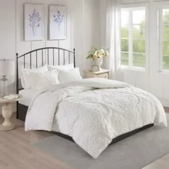 Off-White Viola 3 Piece Tufted Cotton Chenille Damask Duvet Cover Set Full/Queen -Bed Frame Shop 3032f4d4 8da7 4b07 b7c4 05517f115422
