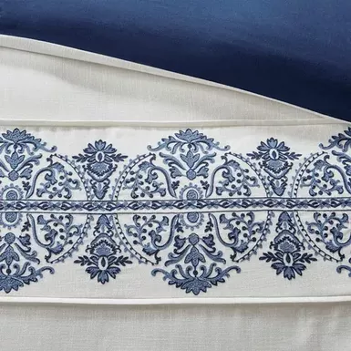 Off White/Blue Indigo Sky Faux Linen Oversized Comforter Set King 6 Off White/Blue Indigo Sky Faux Linen Oversized Comforter Set King - Image 6