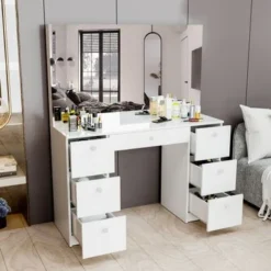 Boahaus Artemisia Modern Vanity, 7 Drawers, Large Mirror - White-Crystal Ball Knobs -Bed Frame Shop 31228d62 995c 43d1 b668 b99b3de6c376