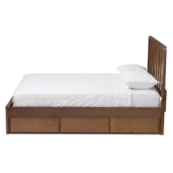 Contemporary Walnut Wood Storage Bed By Baxton Studio - King - Brown -Bed Frame Shop 31383761 31b7 4d88 8798 602f2ce88054